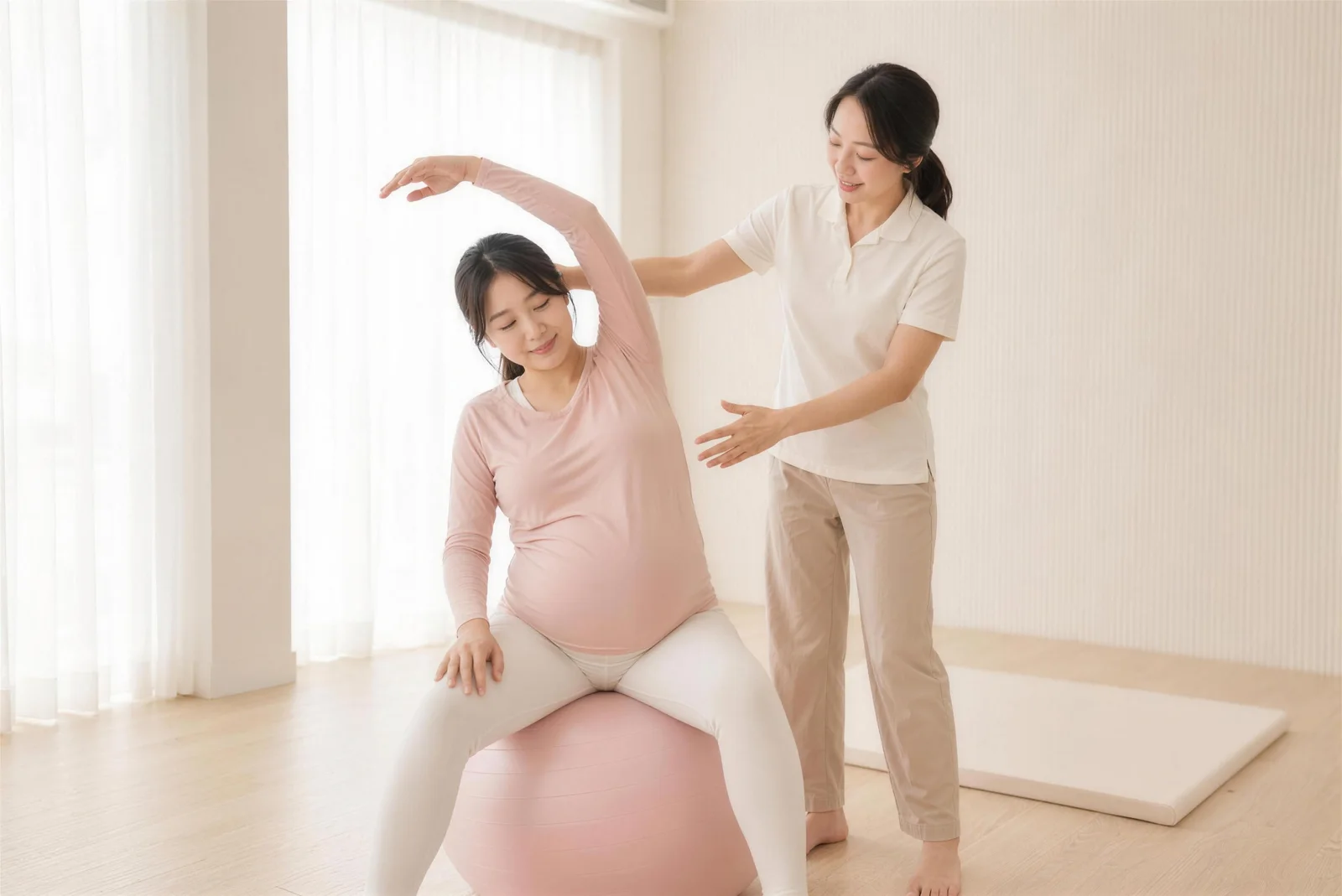 전문가에게 웰니스 케어를 받는 임산부